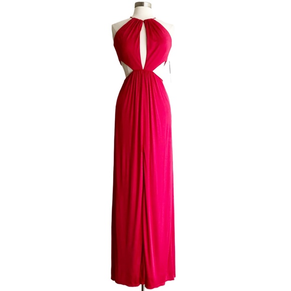 Aidan Mattox Cutout Halter Gown in Ruby Sz 8 - Picture 7 of 10